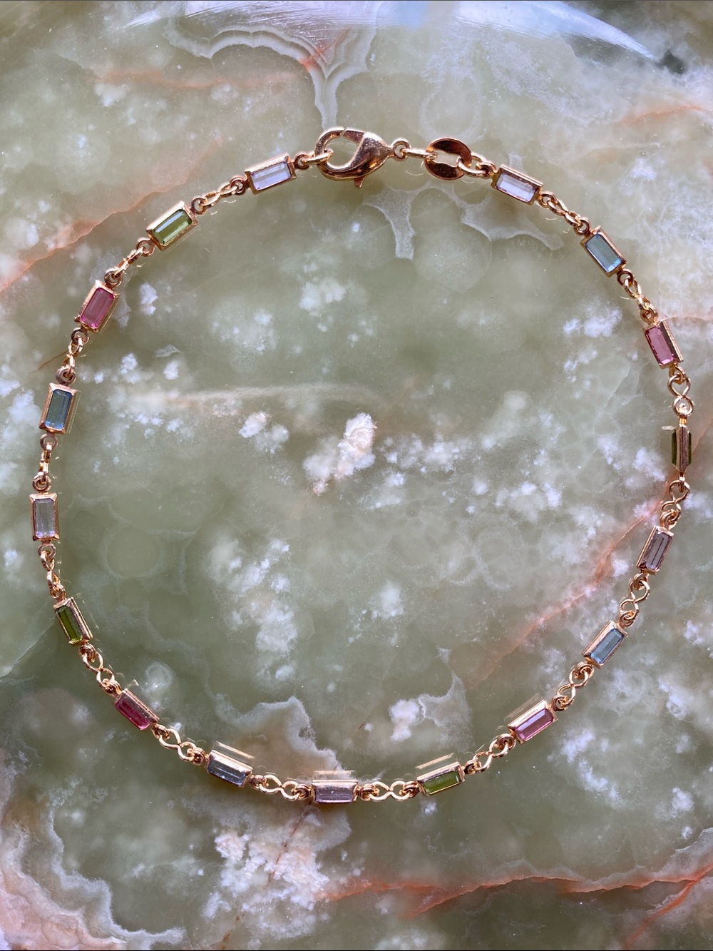 Multicolor Baguette Chain Anklet